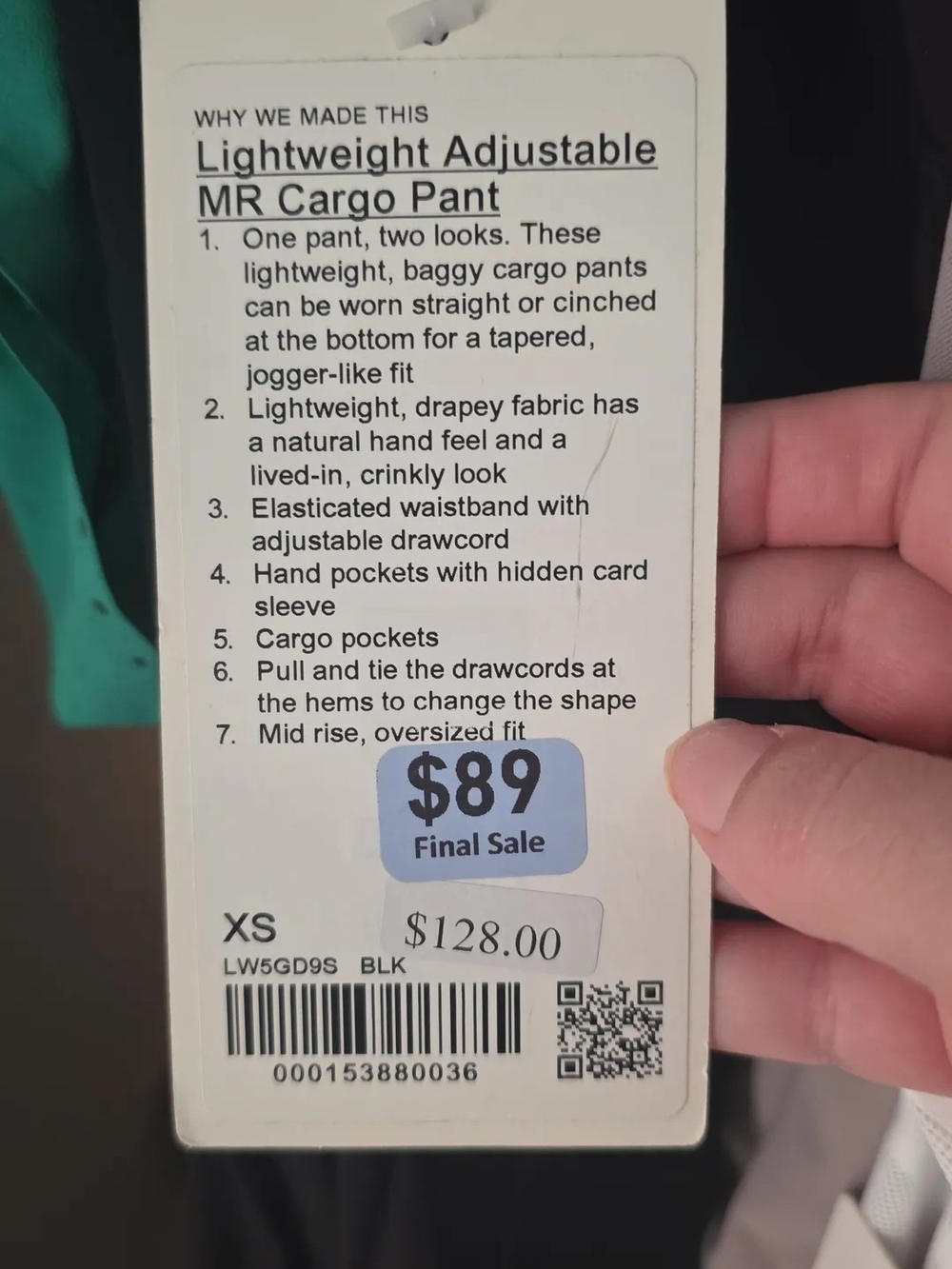 NWT Lululemon Lightweight Adjustable Mid-Rise Cargo Pant Black Size XS - Picture 4 of 4